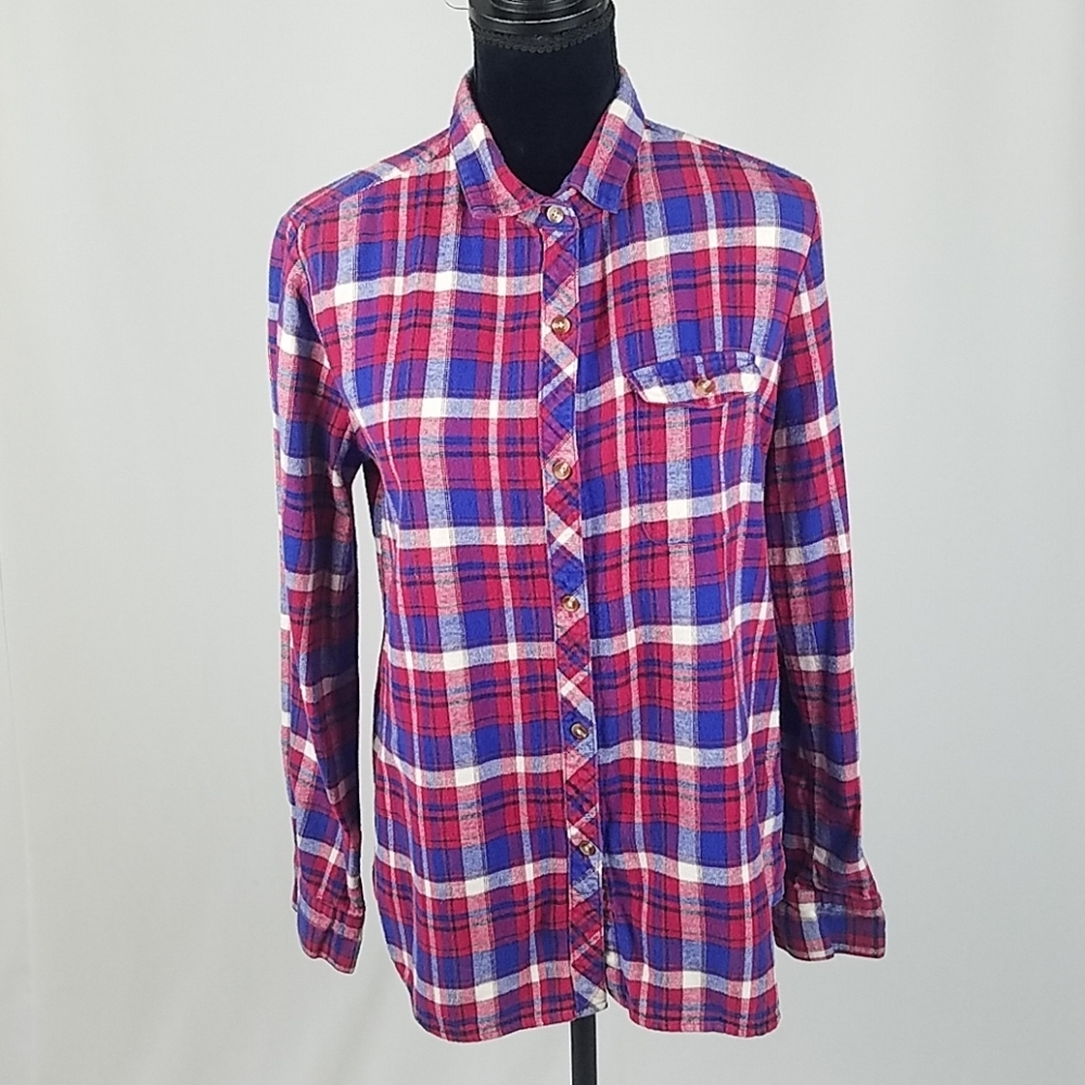 BDG boyfriend fit plaid‎ long sleeve shirt red/blue